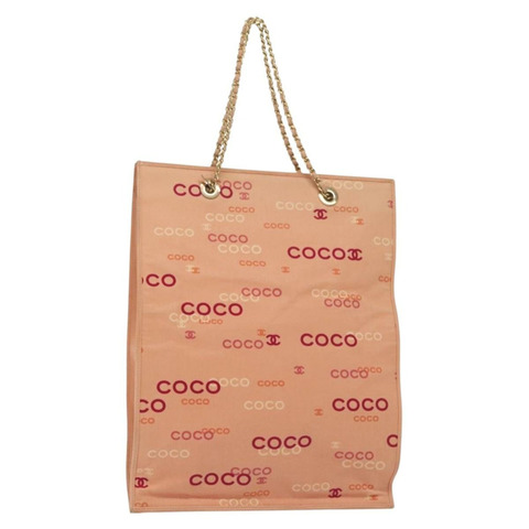 香奈兒手袋 帆布 粉紅色 金 CC 標誌 正品 gh685