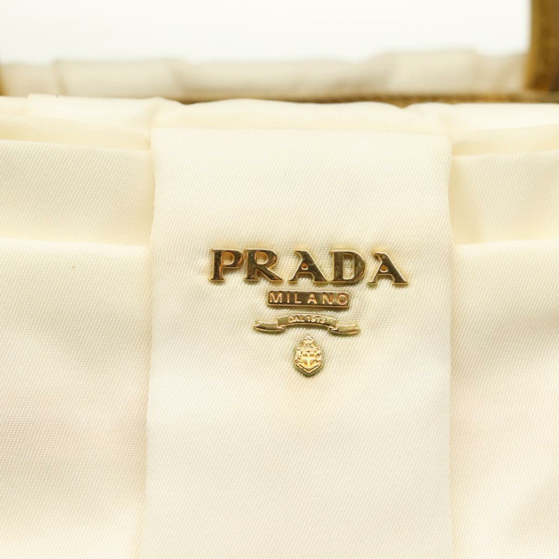 【日本直送】PRADA Ribbon 手提包 尼龍 白色 金色 正品 140482-9