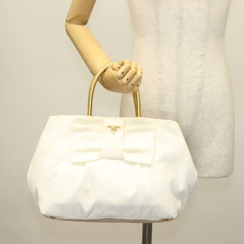 【日本直送】PRADA Ribbon 手提包 尼龍 白色 金色 正品 140482-20