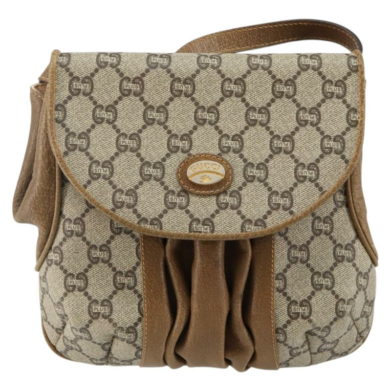 【日本直送】GUCCI GG Plus Supreme 單肩包 PVC 皮革 米色 金色 正品 th6331-12