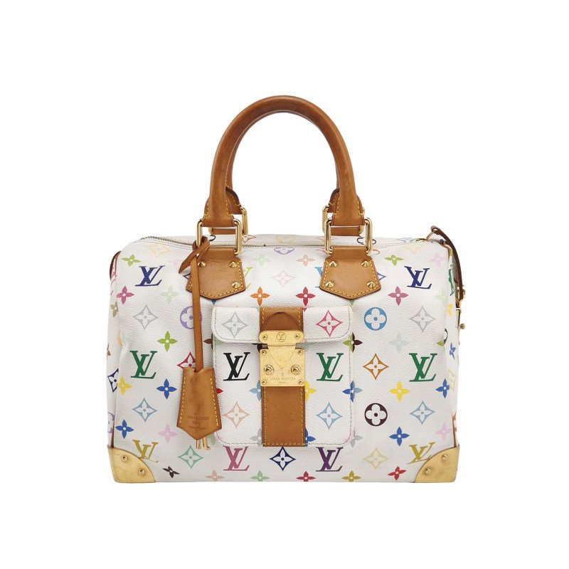 Louis Vuitton(LV) Speedy 30 植鞣革白三彩波士頓包手提包-0