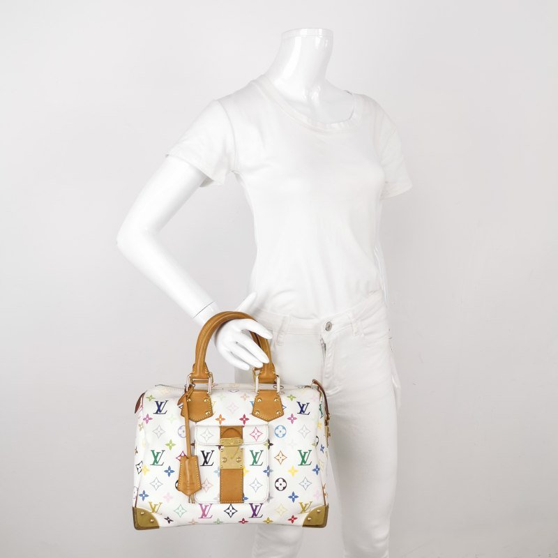 Louis Vuitton(LV) Speedy 30 植鞣革白三彩波士頓包手提包-1