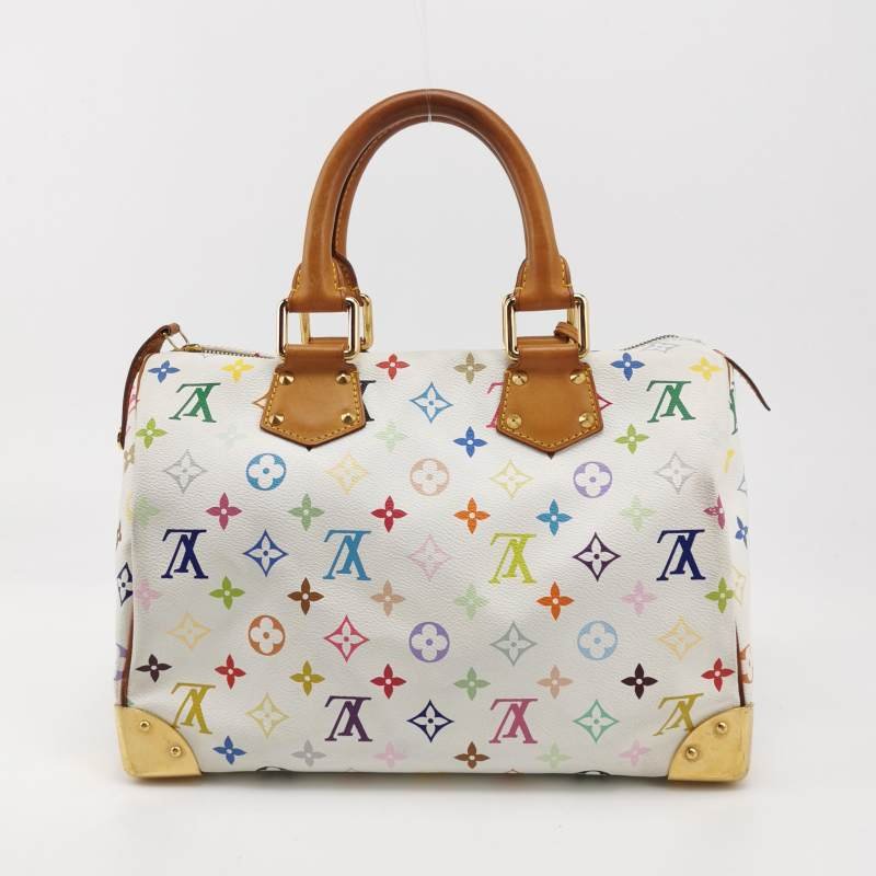 Louis Vuitton(LV) Speedy 30 植鞣革白三彩波士頓包手提包-4