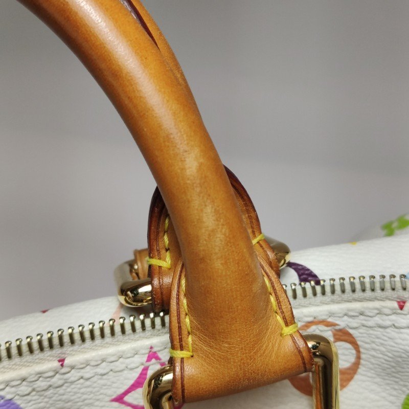 Louis Vuitton(LV) Speedy 30 植鞣革白三彩波士頓包手提包-11