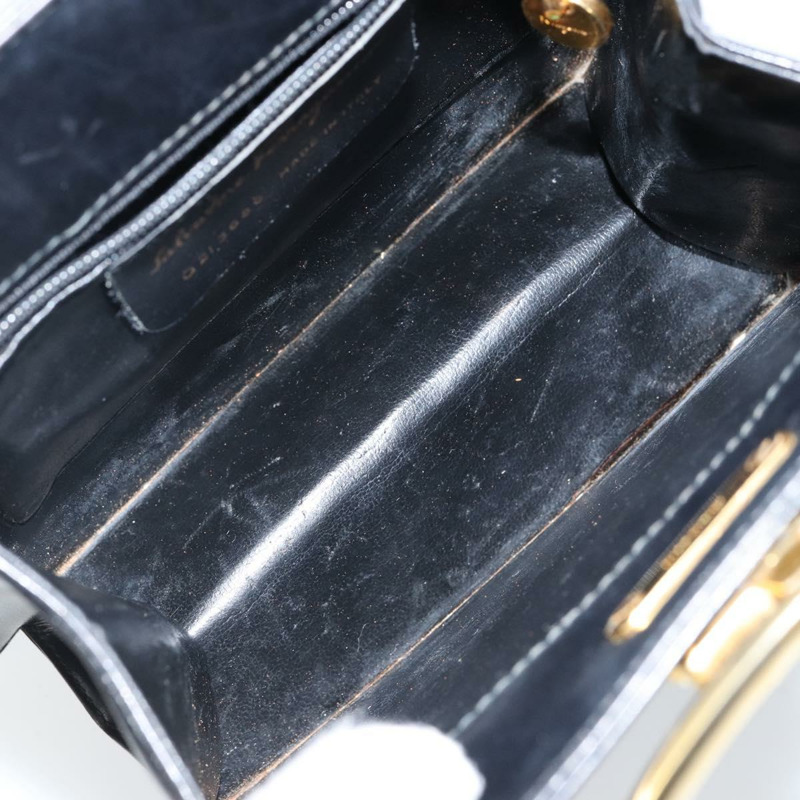 【日本直送】Salvatore Ferragamo Gancini 手提包 皮革 黑色 金色 正品 142837-10