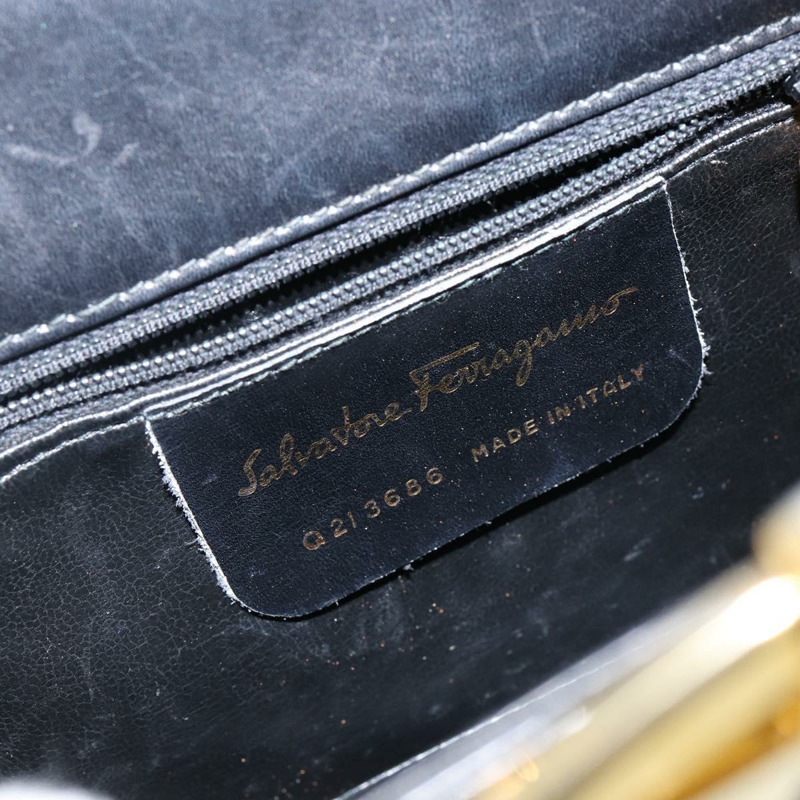 【日本直送】Salvatore Ferragamo Gancini 手提包 皮革 黑色 金色 正品 142837-11