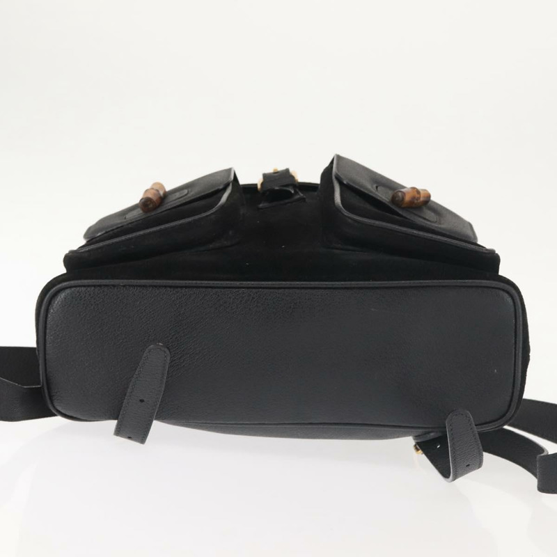 【日本直送】GUCCI 竹編雙肩包 絨面革 黑色 金色 003 2058 016 正品 BA5937-4