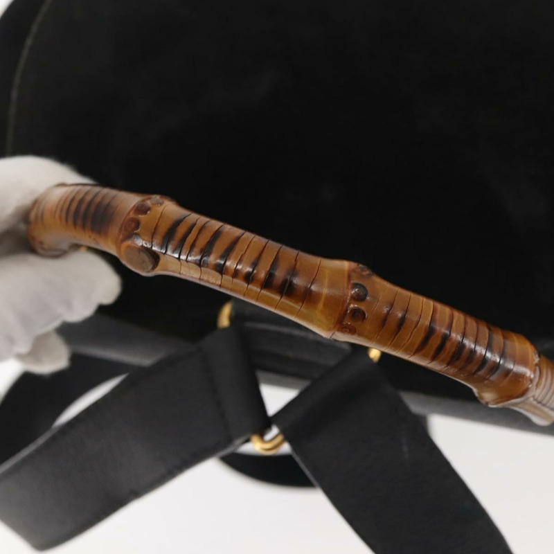 【日本直送】GUCCI 竹編雙肩包 絨面革 黑色 金色 003 2058 016 正品 BA5937-6