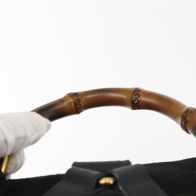 【日本直送】GUCCI 竹編雙肩包 絨面革 黑色 金色 003 2058 016 正品 BA5937-13