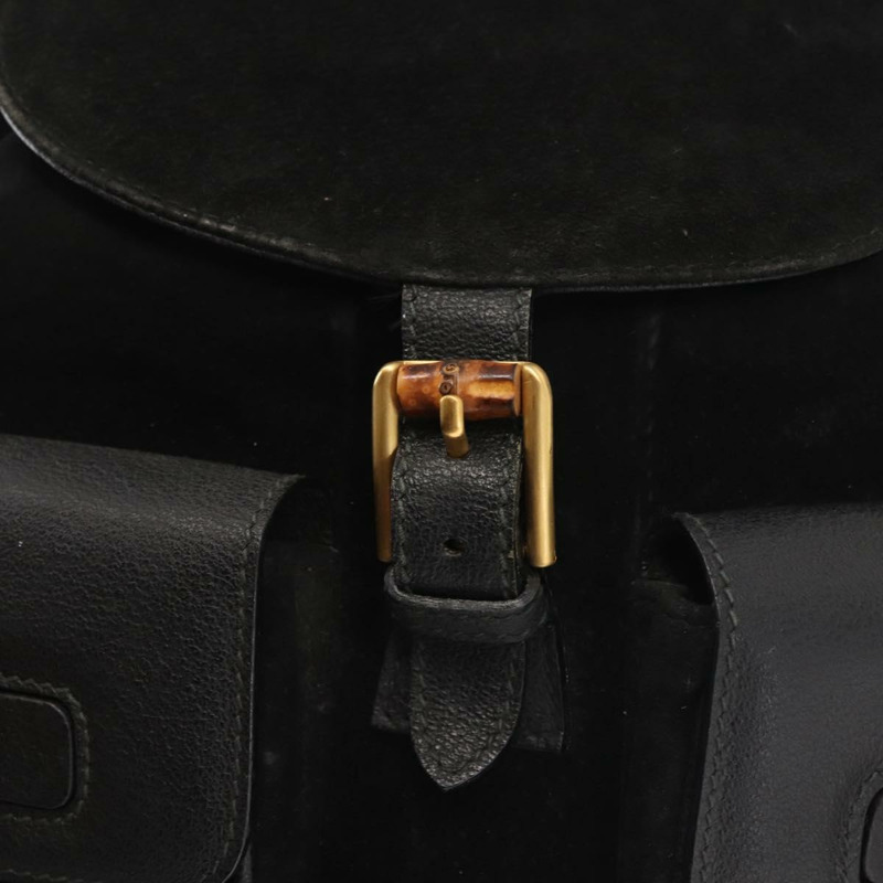 【日本直送】GUCCI 竹編雙肩包 絨面革 黑色 金色 003 2058 016 正品 BA5937-20