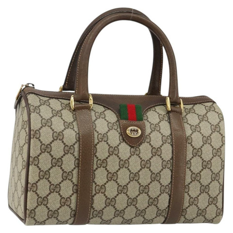 GUCCI GG Supreme Web Sherry Line 波士頓包 PVC 米色 金色 40 02 006 正品 142894