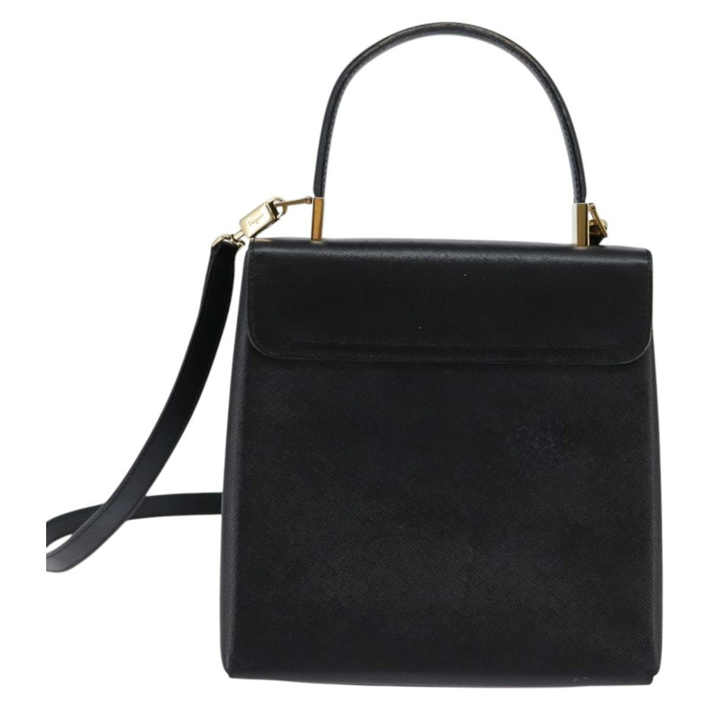 【日本直送】Salvatore Ferragamo Gancini 手提包 皮革 2way 黑色 金色 Auth BA5941-1