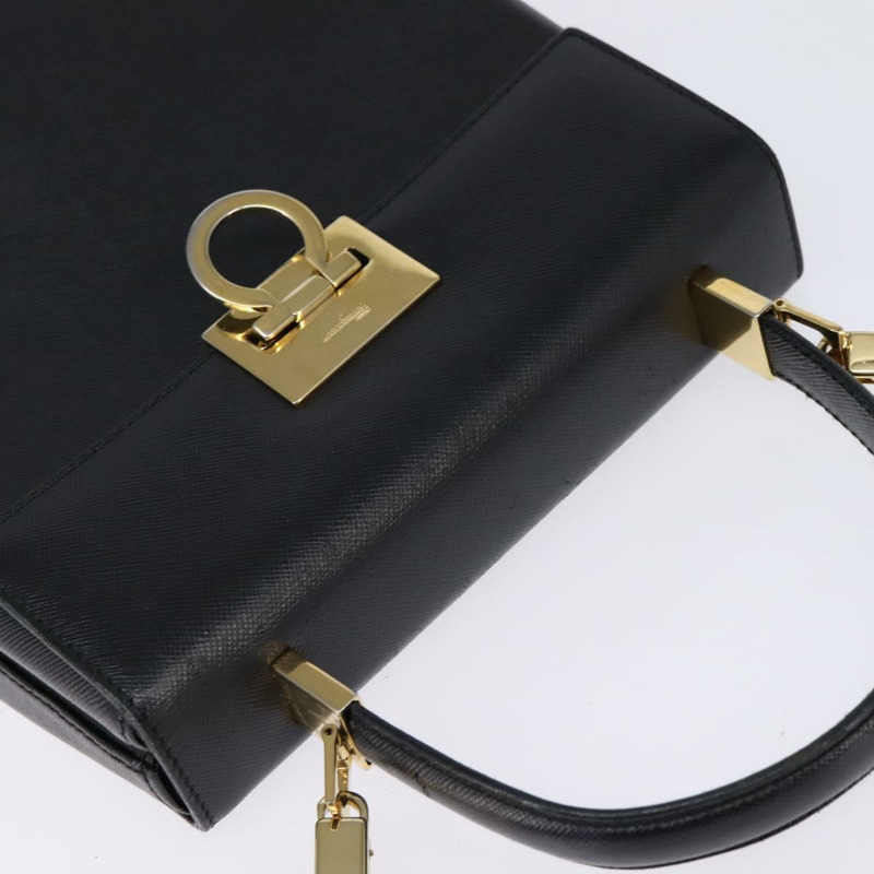 【日本直送】Salvatore Ferragamo Gancini 手提包 皮革 2way 黑色 金色 Auth BA5941-5