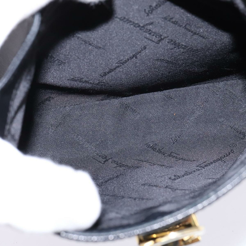 【日本直送】Salvatore Ferragamo Gancini 手提包 皮革 2way 黑色 金色 Auth BA5941-10