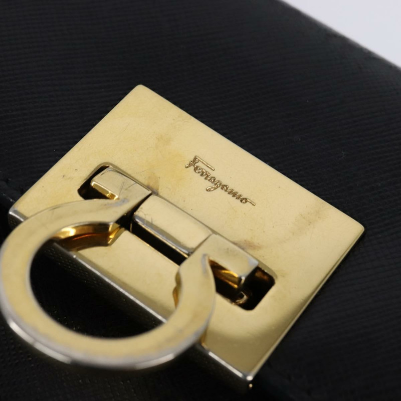 【日本直送】Salvatore Ferragamo Gancini 手提包 皮革 2way 黑色 金色 Auth BA5941-17