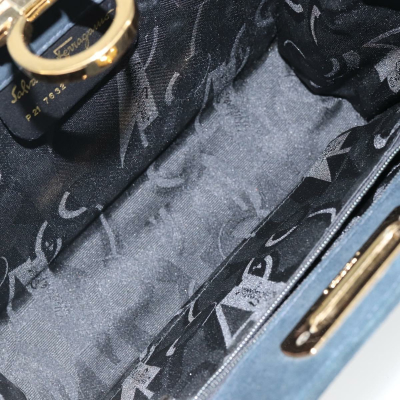 【日本直送】Salvatore Ferragamo Gancini 鏈條單肩包 麂皮 海軍藍 金色 正品 142891-9