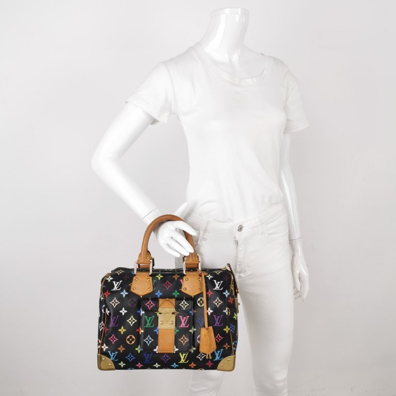 Louis Vuitton(LV) Speedy 30 植鞣革黑三彩波士頓包手提包-1