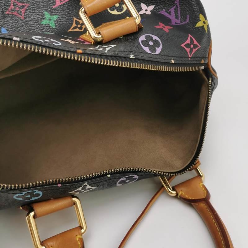 Louis Vuitton(LV) Speedy 30 植鞣革黑三彩波士頓包手提包-6