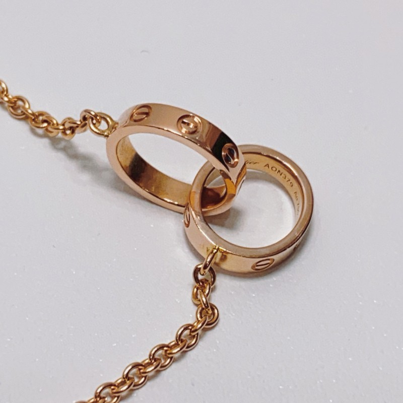 Cariter玫瑰金love系列雙環項鍊 45cm-1