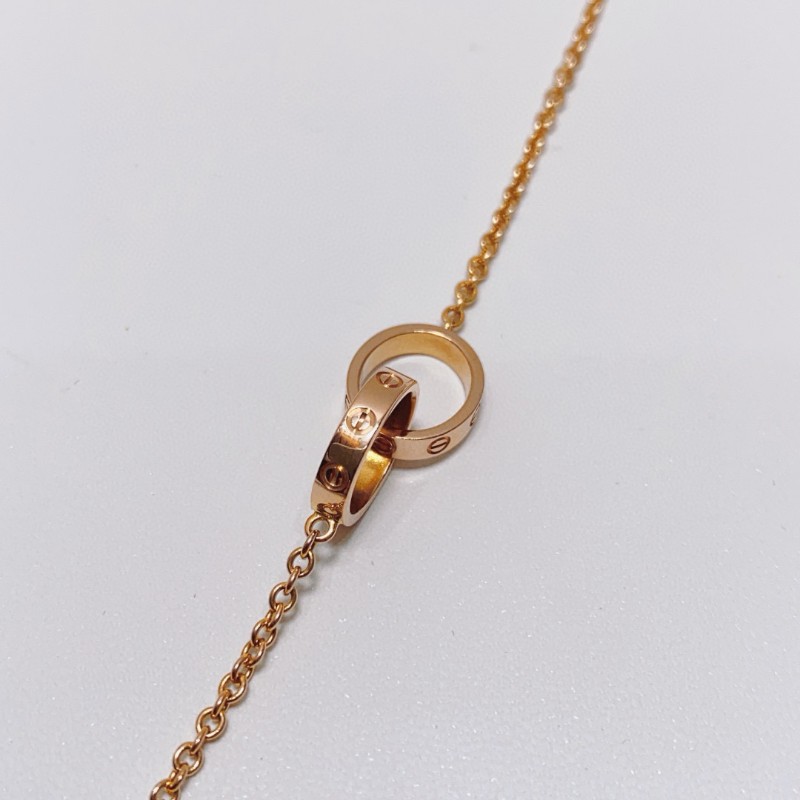 Cariter玫瑰金love系列雙環項鍊 45cm-4