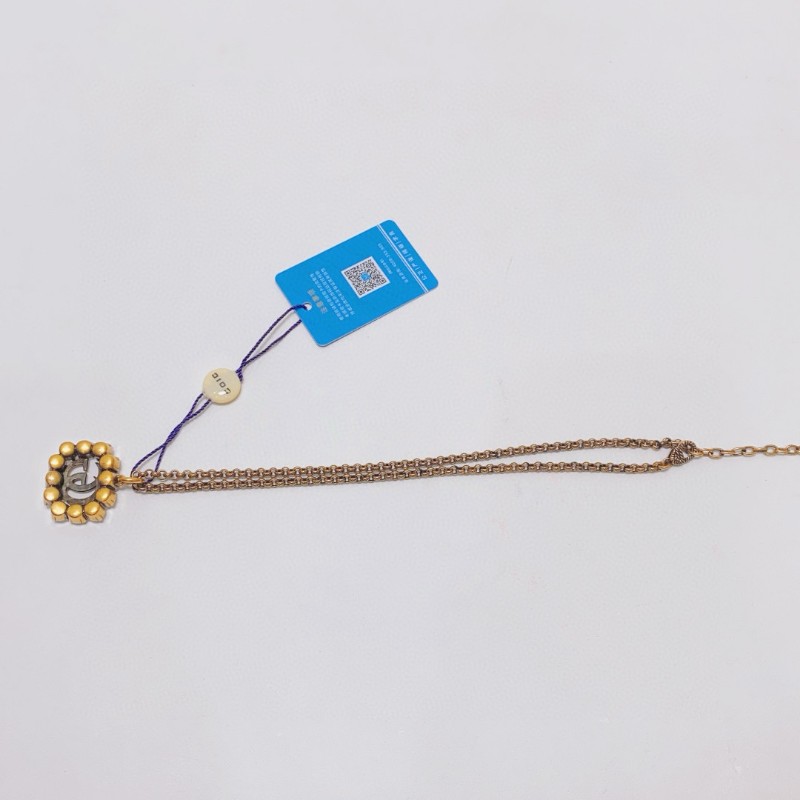 Gucci古馳雙Ｇ水鑽做舊復古項鍊毛衣鏈長49cm-2