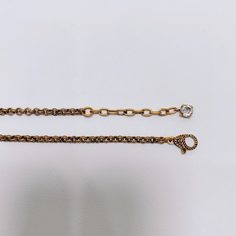 Gucci古馳雙Ｇ水鑽做舊復古項鍊毛衣鏈長49cm-3