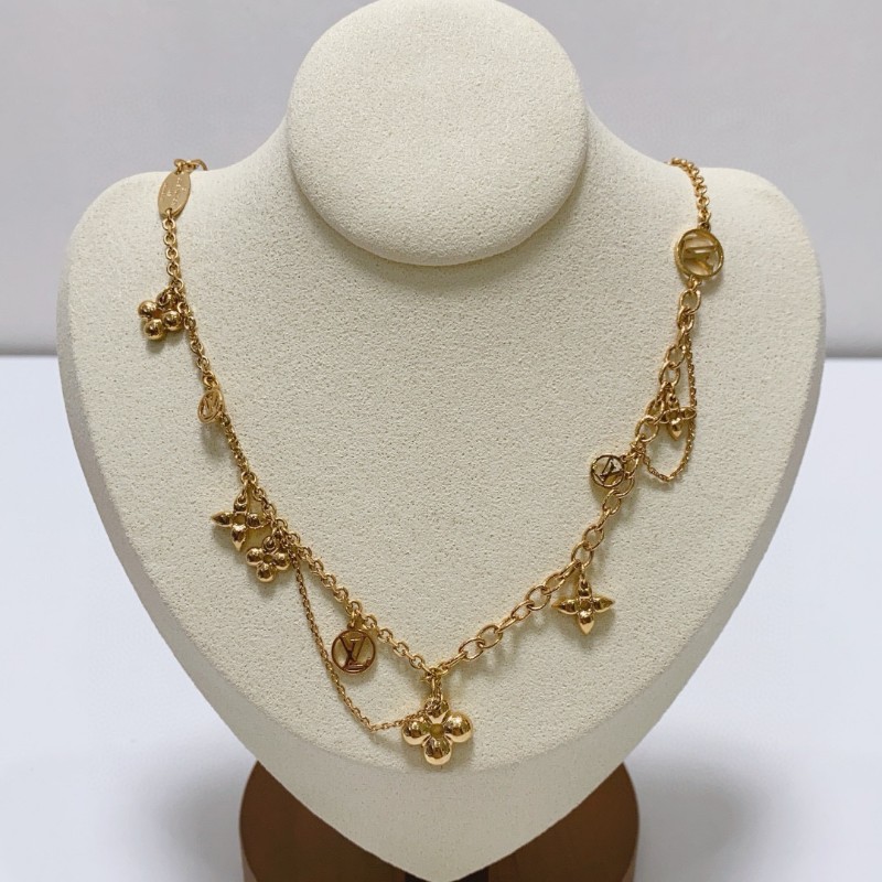 LV路易威登Blooming蒙田花卉金色項鍊 全長45.3cm-0