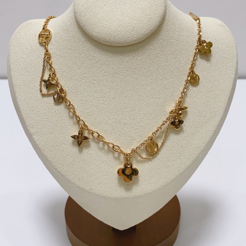 LV路易威登Blooming蒙田花卉金色項鍊 全長45.3cm-1