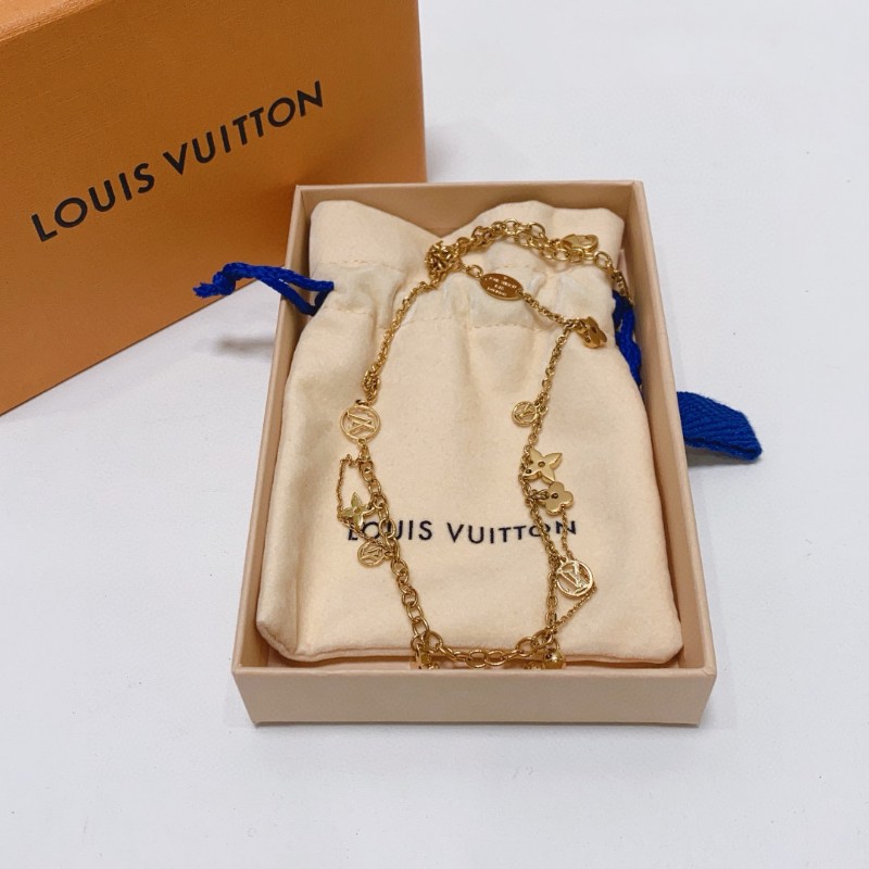 LV路易威登Blooming蒙田花卉金色項鍊 全長45.3cm-2