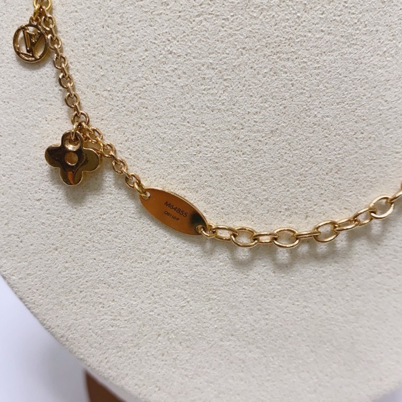 LV路易威登Blooming蒙田花卉金色項鍊 全長45.3cm-3