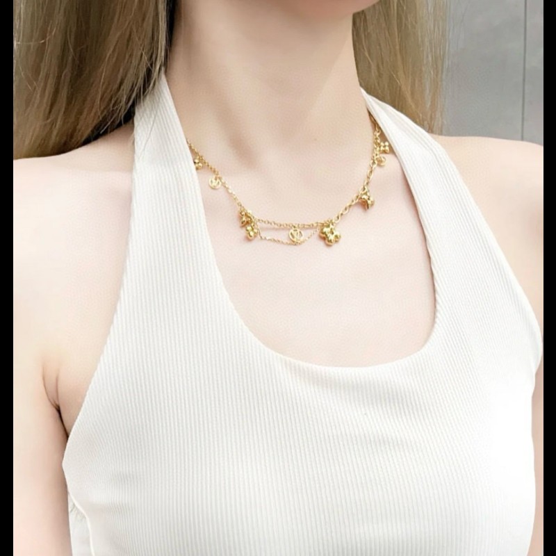 LV路易威登Blooming蒙田花卉金色項鍊 全長45.3cm-5