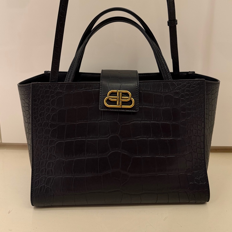 Balenciaga Sharp M 鱷魚紋皮革手提包｜黑色｜幾乎全新｜附防塵袋-0