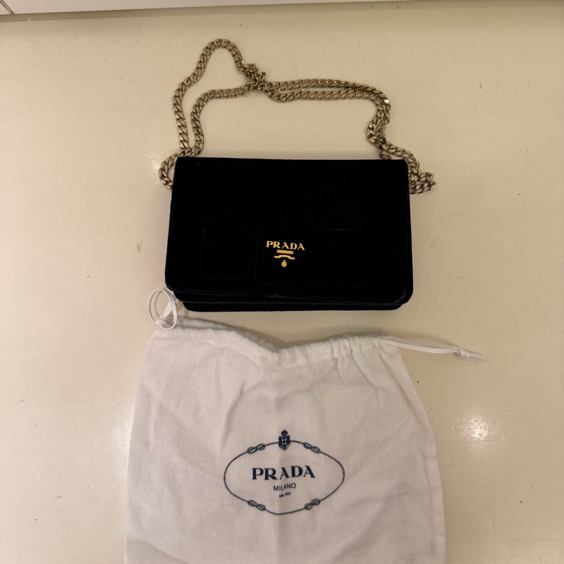Prada Bow Wallet on Chain 天鵝絨款|英國購入|附防塵袋-0