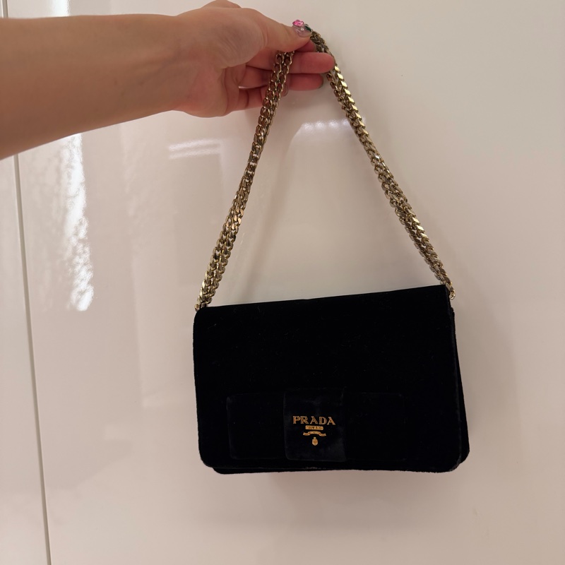 Prada Bow Wallet on Chain 天鵝絨款|英國購入|附防塵袋-1