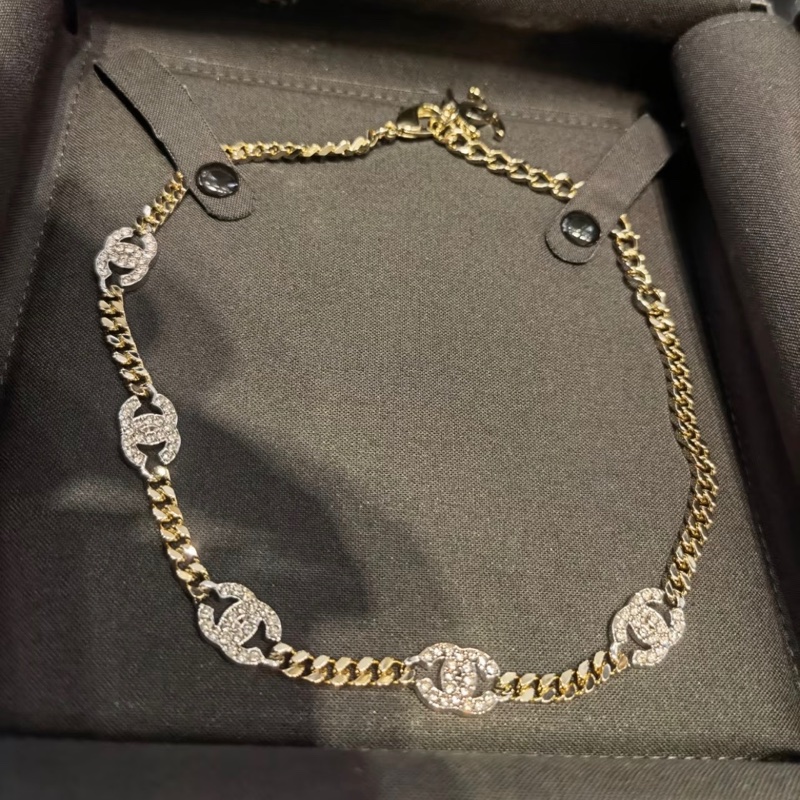 Chanel 淡金色 水鑽Logo 五花頸鏈 項鏈 choker-0