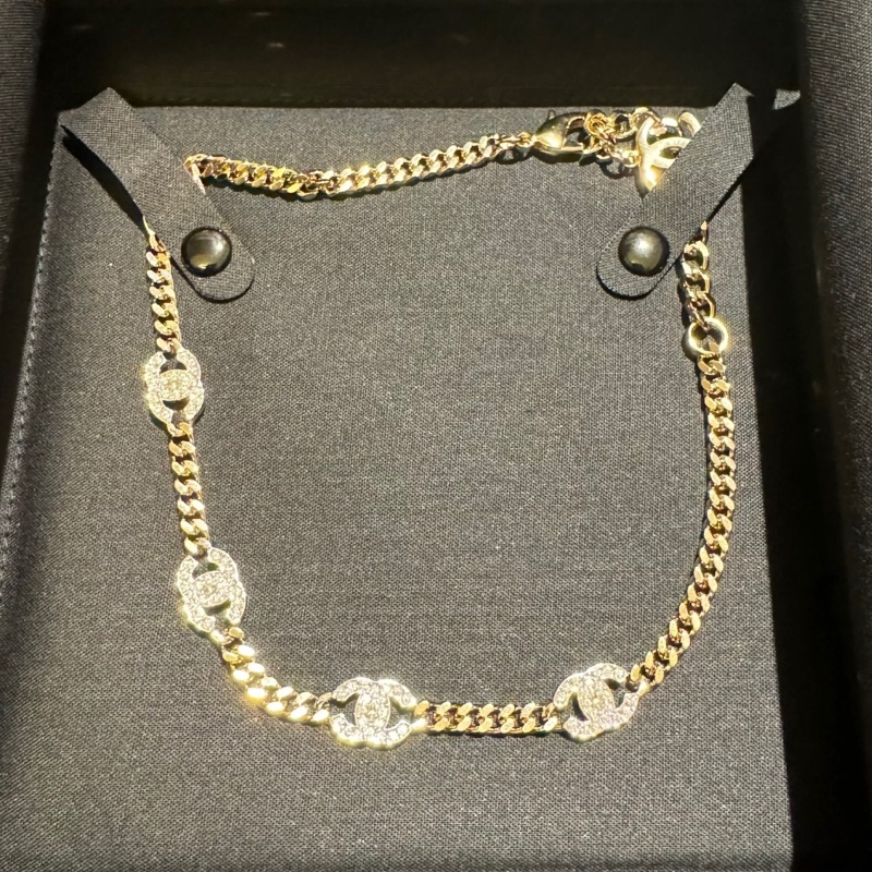 Chanel 淡金色 水鑽Logo 五花頸鏈 項鏈 choker-2