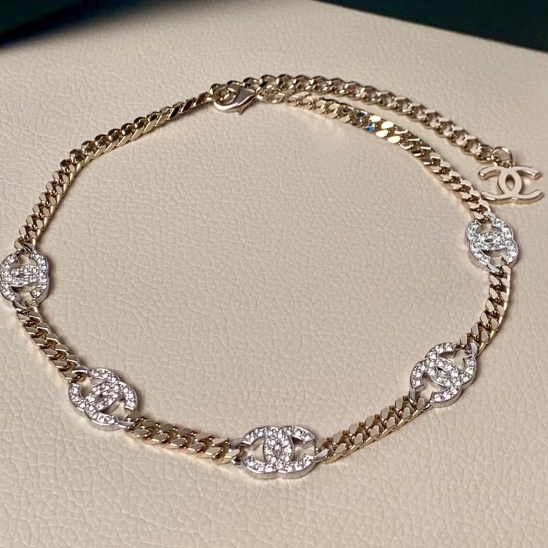 Chanel 淡金色 水鑽Logo 五花頸鏈 項鏈 choker-5