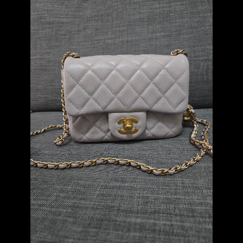 Chanel 香奈兒 金球方胖 灰色調香芋紫色 芯片款-1