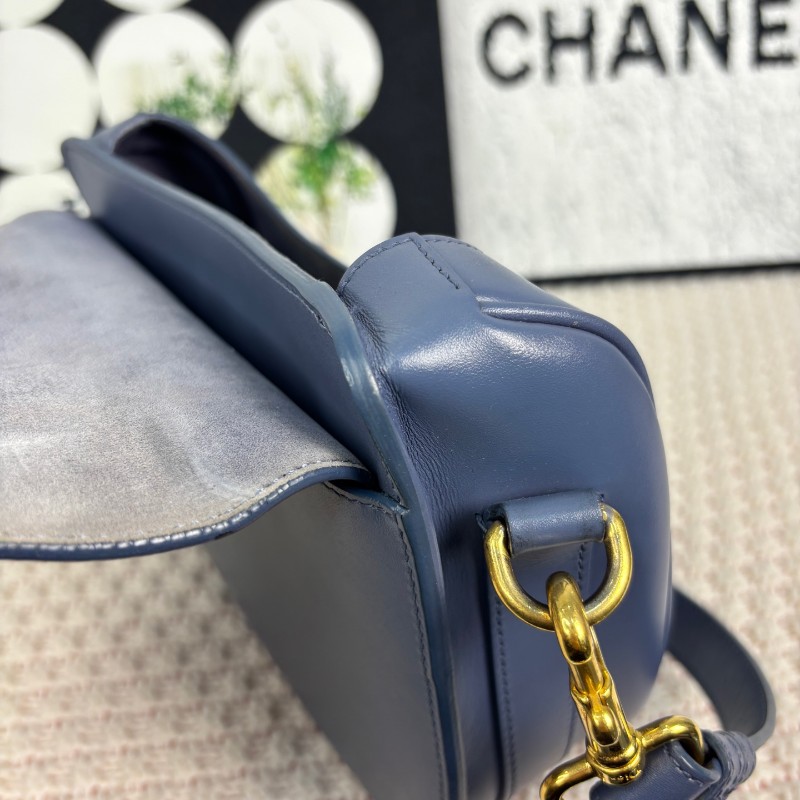 Dior迪奧 Bobby藍色牛皮馬鞍包-4