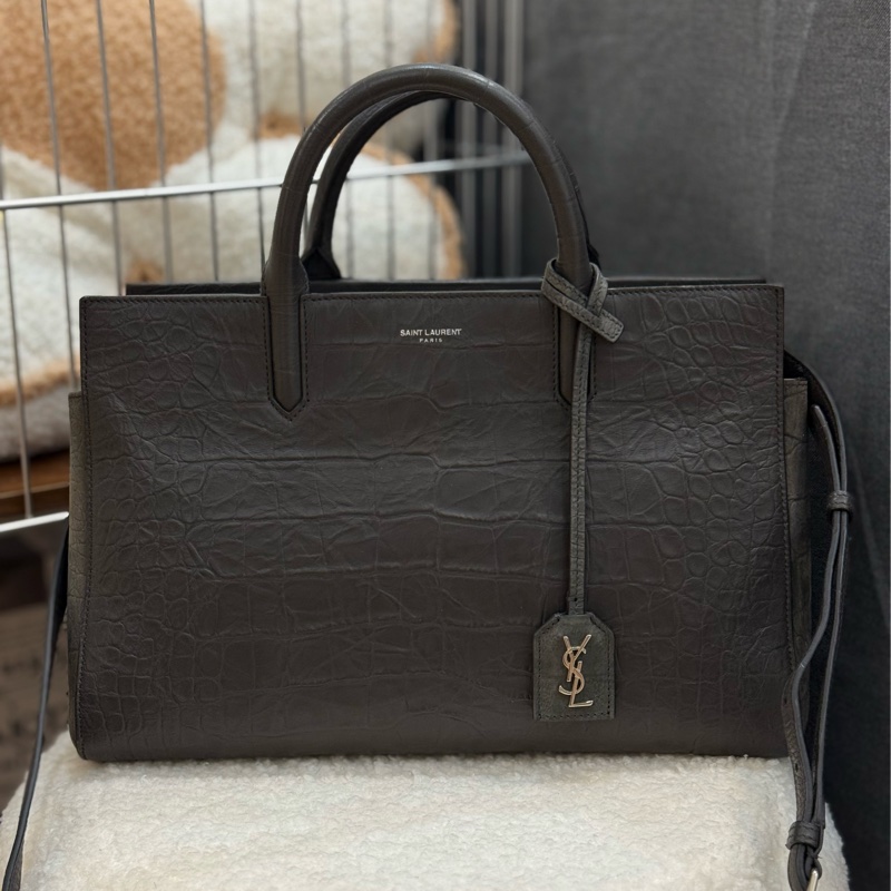 ysl黑色鰐魚壓紋手提斜背包 專櫃十三萬-0