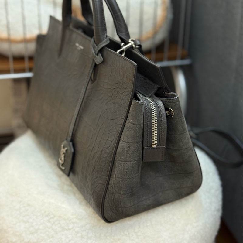 ysl黑色鰐魚壓紋手提斜背包 專櫃十三萬-3