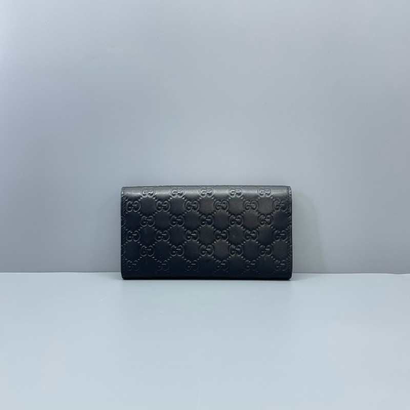 Gucci古馳全皮壓花長款錢包黑金色-1