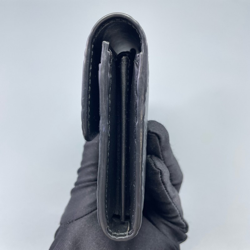 Gucci古馳全皮壓花長款錢包黑金色-7