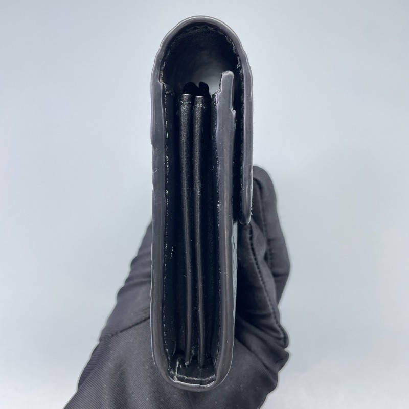 Gucci古馳全皮壓花長款錢包黑金色-9