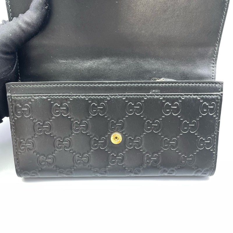 Gucci古馳全皮壓花長款錢包黑金色-20