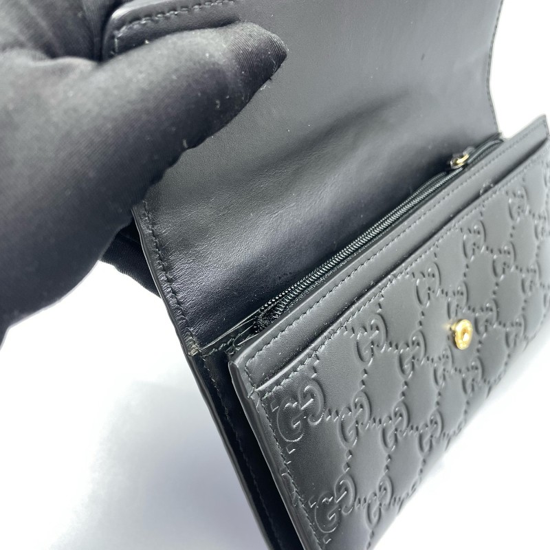 Gucci古馳全皮壓花長款錢包黑金色-22