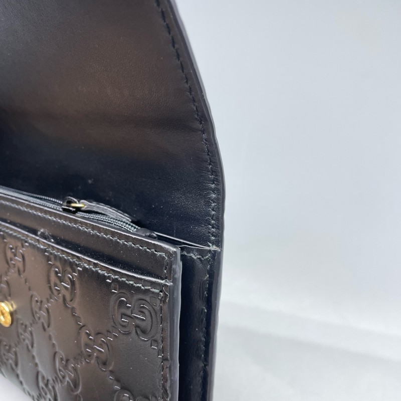 Gucci古馳全皮壓花長款錢包黑金色-23