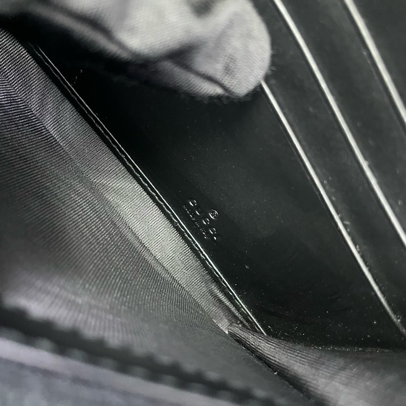 Gucci古馳全皮壓花長款錢包黑金色-28