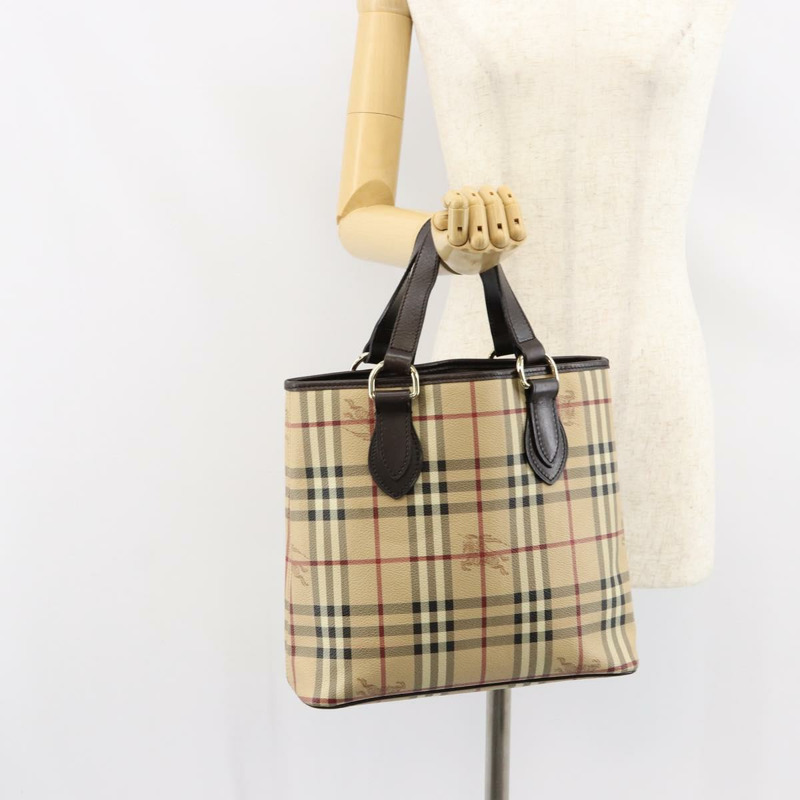 【日本直送】BURBERRY Nova 格紋手提包 PVC 皮革 米色 金色 正品 148869-21