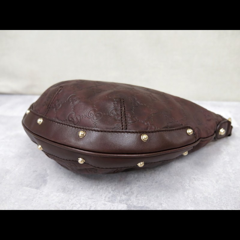 降價！GUCCI 咖啡色 GUCCISSIMA biba bag small皮革壓紋手提包 型號159773-2